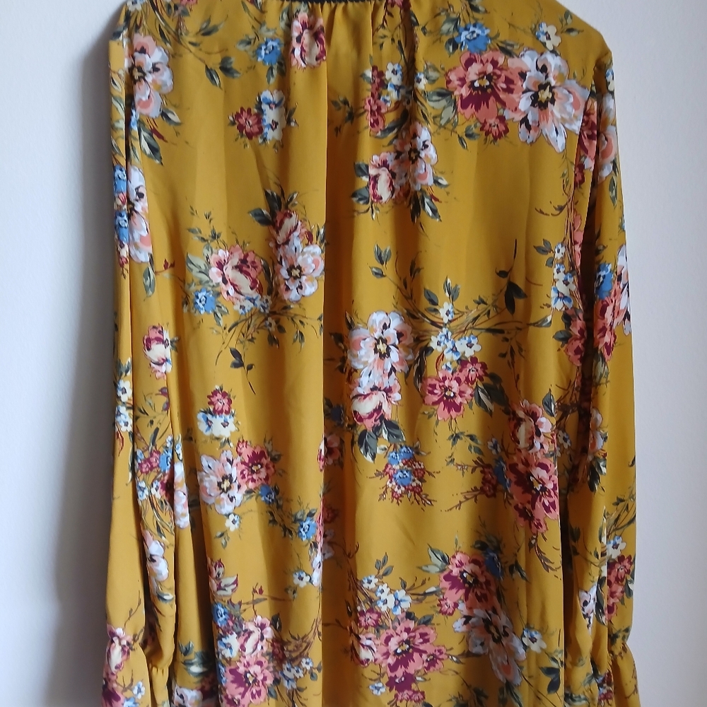 Zac & Rachel Women's Size XL Floral Keyhole Long Sleeve Yellow Multi Blouse - Picture 10 of 10